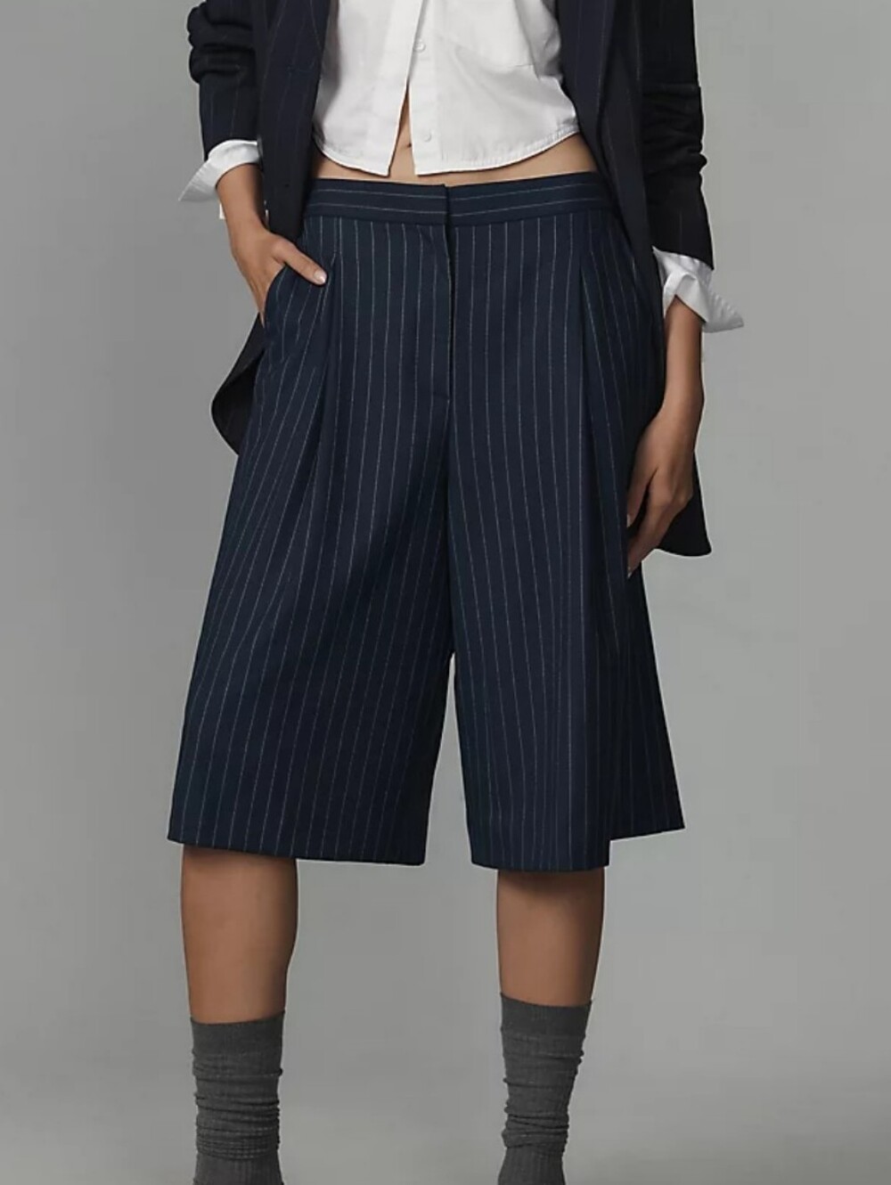 Anthropologie Navy Pinstripe Shorts